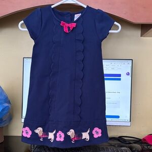 Gymboree Girls 4T Navy Short Sleeve Dress w Dog Appliqué